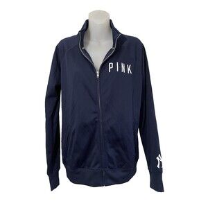 NWT Victorias Secret PINK Blue New York Yankee Med Hoodie Full Zip Sweatshirt